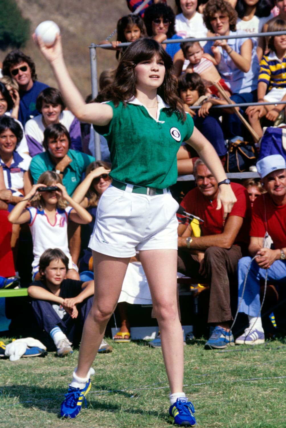 “Valerie Bertinelli aims for the dunk tank in ‘The Battle of the Network Stars’, 1977.”